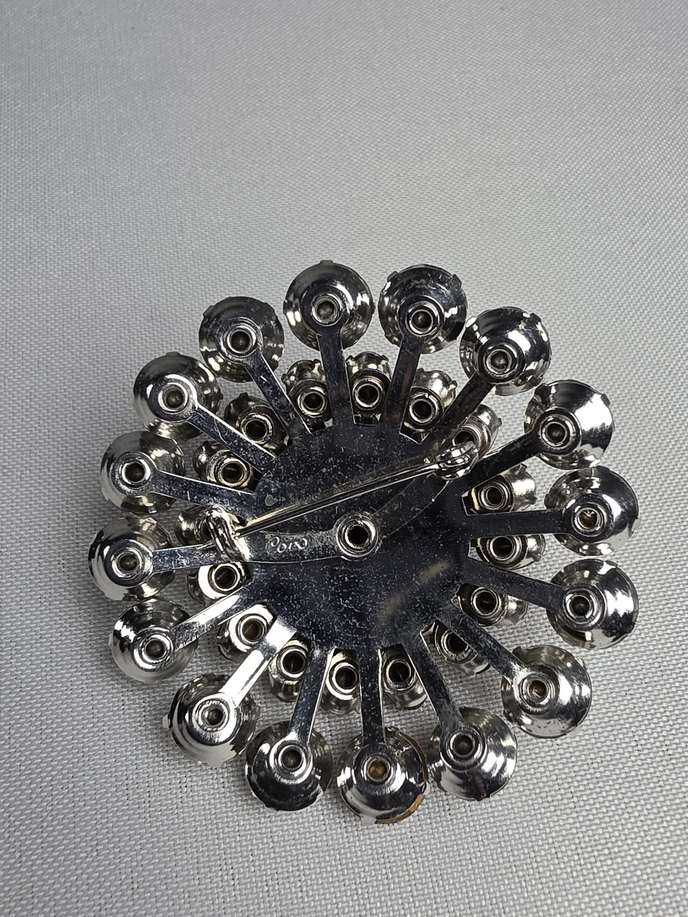 Vintage Signed Coro Rhinestone Starburst Brooch Mid-Century Silver Tone Pin